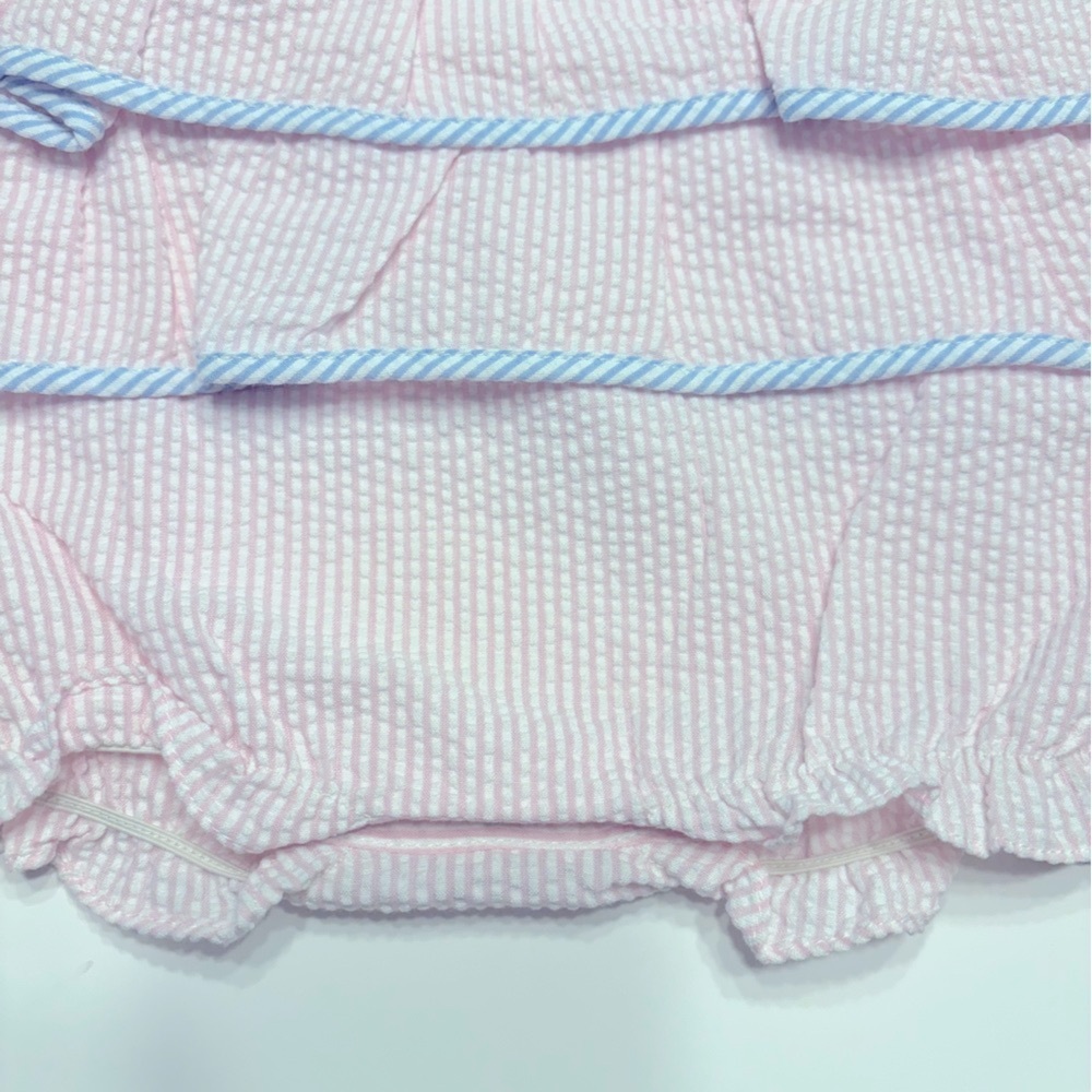 PETIT AMI ROMPER & HAT SIZE 6 MONTHS 
PINK SEERSUCKER FABRIC SNAPS IN CROTCH - Picture 4 of 5